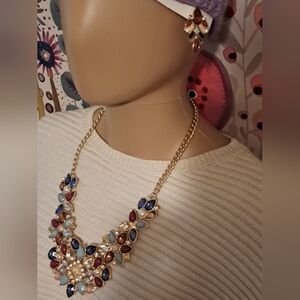 Vibrant Gold Multicolor Necklace and Earring Set